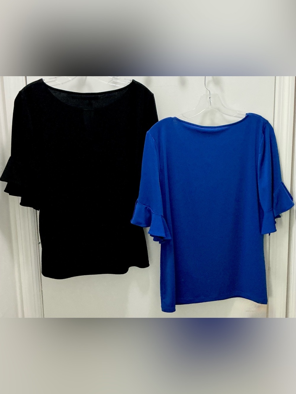 NWT Calvin Klein Ruffle Sleeve Blouses - Black & Royal Blue - Picture 4 of 5